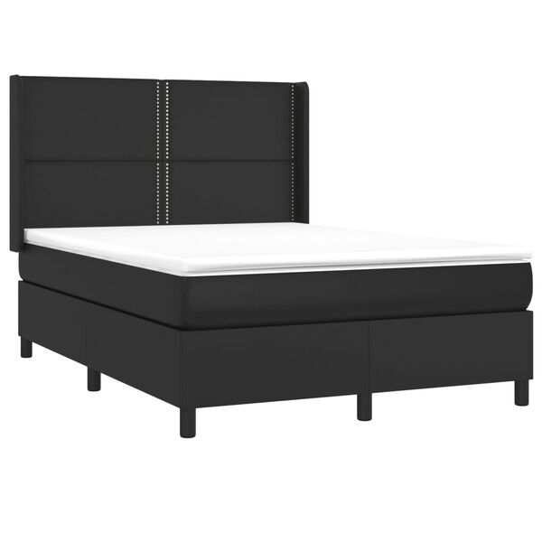 vidaXL Κρεβάτι Boxspring με Στρώμα & LED Μαύρο 140x190 εκ. Συνθ. Δέρμα