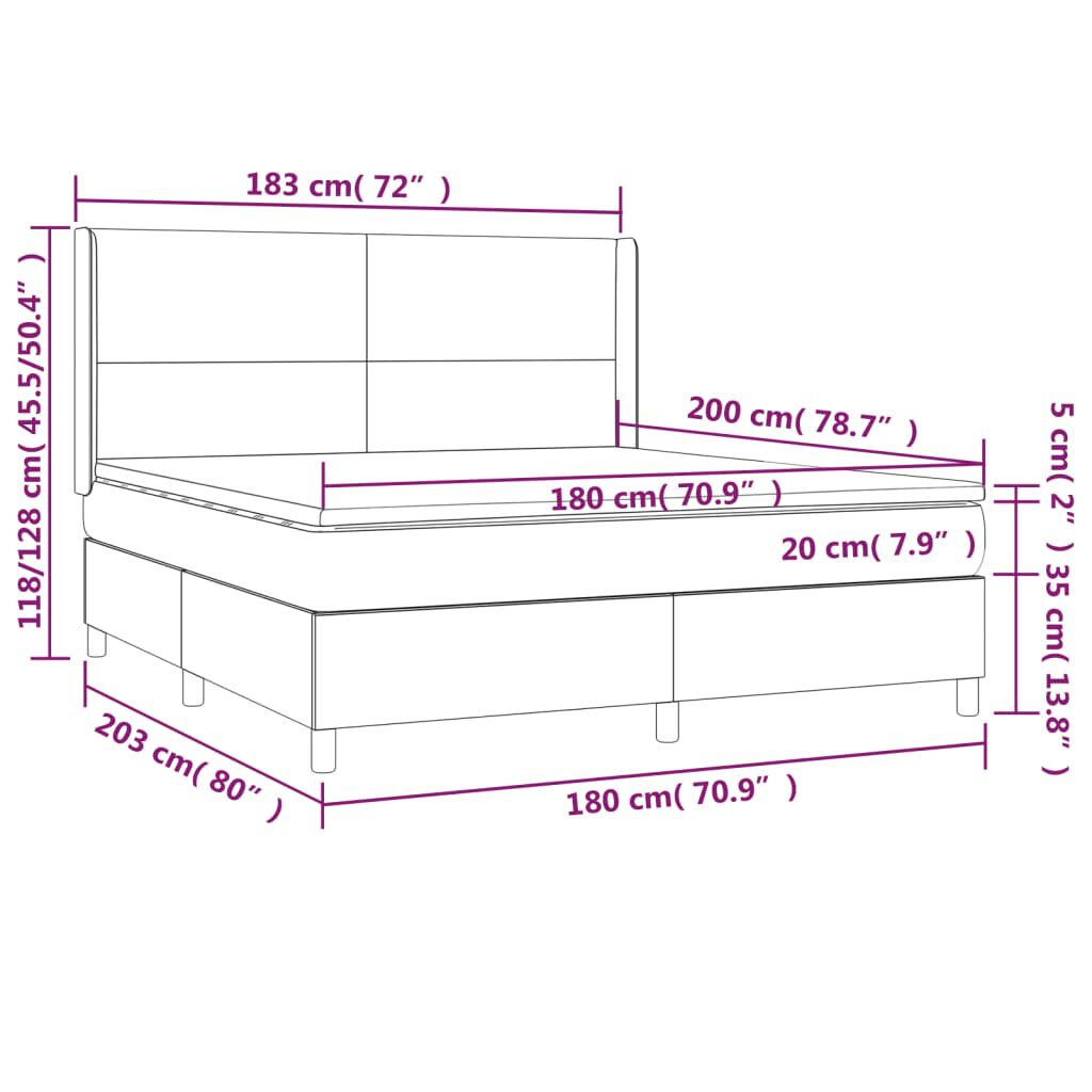 vidaXL Κρεβάτι Boxspring με Στρώμα Γκρι 180x200 εκ. Συνθετικό Δέρμα