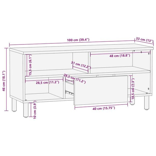 vidaXL Έπιπλο Τηλεόρασης Καφέ 100 x 33.5 x 46 εκ Μασίφ ξύλο ακακίας