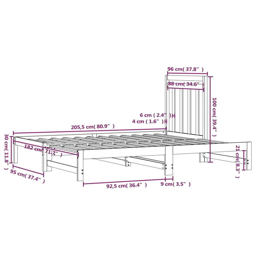 vidaXL Καναπές Κρεβάτι Συρόμενος Γκρι 2x(90x200) εκ. Μασίφ Ξύλο Πεύκου