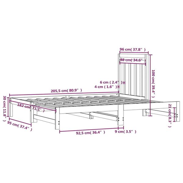 vidaXL Καναπές Κρεβάτι Συρόμενος Γκρι 2x(90x200) εκ. Μασίφ Ξύλο Πεύκου