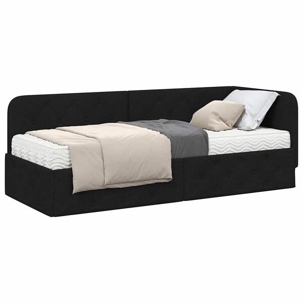 vidaXL Κρεβάτι Γωνίας με στρώμα με κεφαλάρι Μαύρο 80 x 200 cm ύφασμα