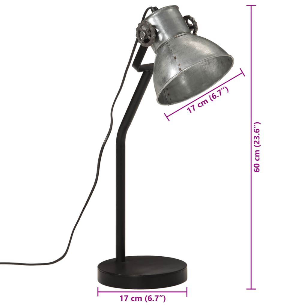 vidaXL Φωτιστικό Γραφείου 25 W Vintage Ασημί 17x17x60 εκ. Ε27
