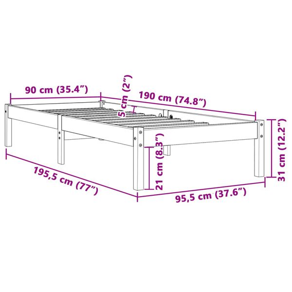 vidaXL Σκελετός Κρεβ. Χωρίς Στρώμα Καφέ Κεριού 90x190 εκ Μασίφ Πεύκο