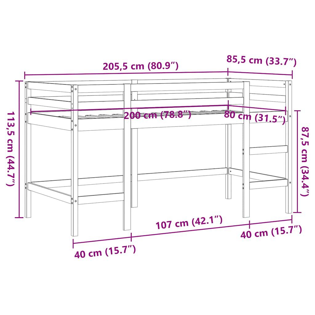 vidaXL Κρεβάτι Παιδικό Υπερ. Σκάλα Καφέ 80x200εκ. Μασίφ Ξύλο Πεύκου