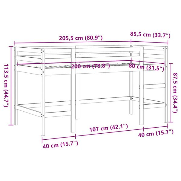 vidaXL Κρεβάτι Παιδικό Υπερ. Σκάλα Καφέ 80x200εκ. Μασίφ Ξύλο Πεύκου