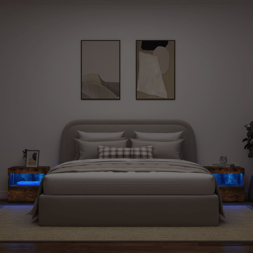 vidaXL Κομοδίνα με Φώτα LED 2 τεμ. Καπνιστή Δρυς 50x40x45 εκ.