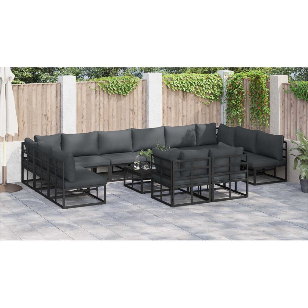 vidaXL Σετ Καναπέ Κήπου 12 pcs Μαύρο 423 x 211.5 x 71 εκ Αλουμίνιο