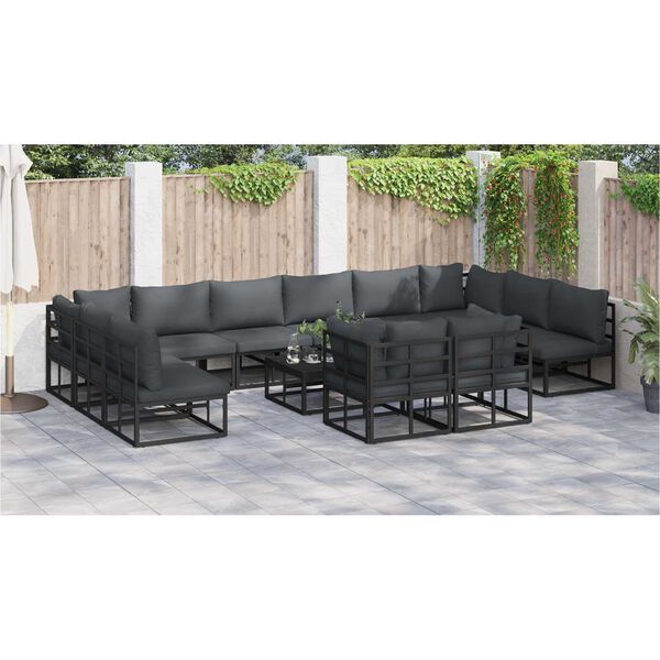 vidaXL Σετ Καναπέ Κήπου 12 pcs Μαύρο 423 x 211.5 x 71 εκ Αλουμίνιο
