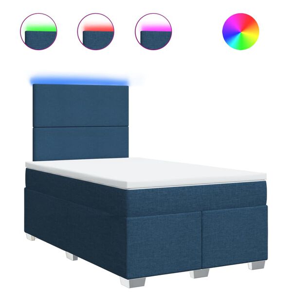 vidaXL Κρεβάτι Boxspring με Στρώμα Μπλε 120x190 εκ. Υφασμάτινο