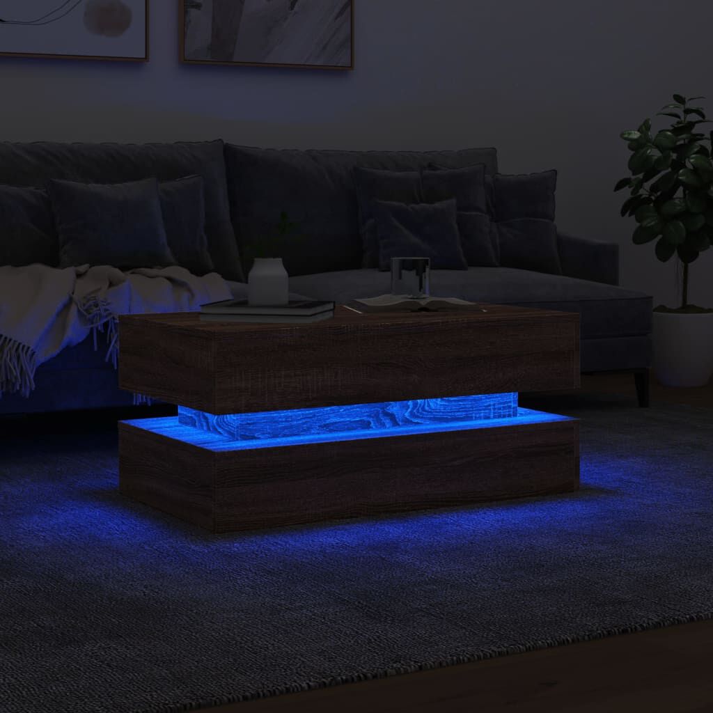 vidaXL Τραπεζάκι Σαλονιού με LED Καφέ Δρυς 90 x 50 x 40 εκ.