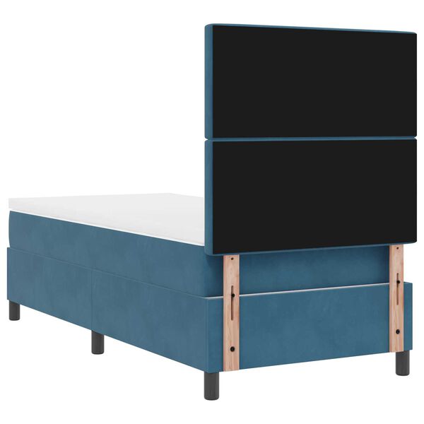 vidaXL κρεβάτι τύπου box spring με στρώμα και LED σκούρο μπλε 90x190 εκατοστά βελούδο