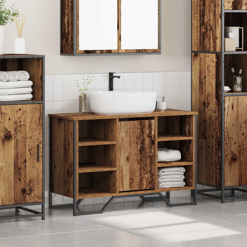 vidaXL ντουλάπι νιπτήρα Παλιό ξύλο 91x35x60 cm Από στερεό ξύλο