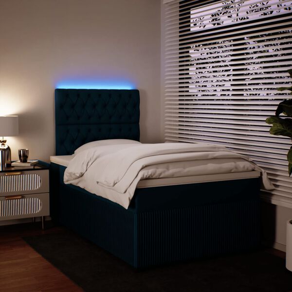 vidaXL Κρεβάτι Boxspring με Στρώμα Μπλε 120x190 εκ. Βελούδινο