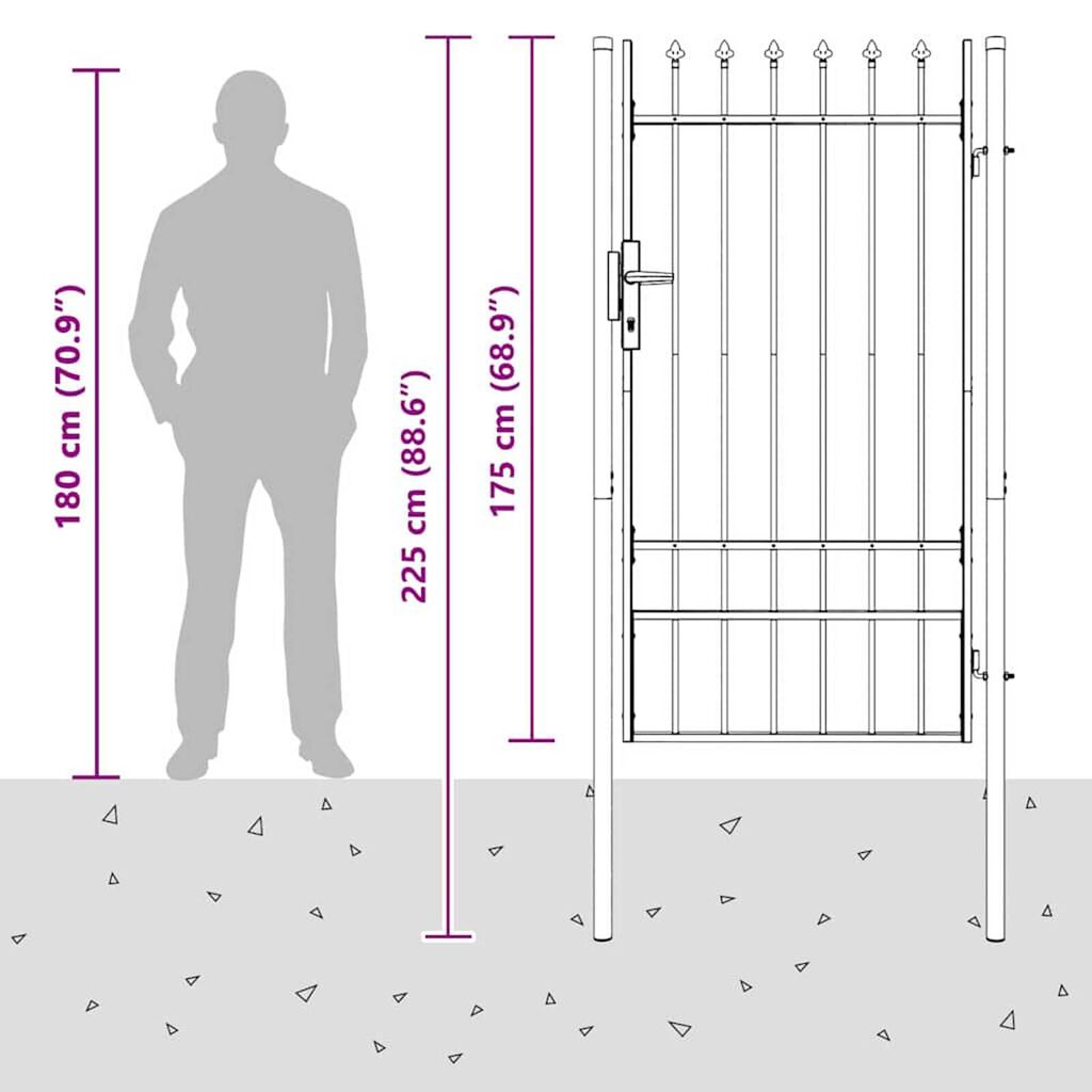 vidaXL Πύλη Φράχτη Γκρι 100 x 175 cm Χάλυβας με Επικάλυψη Πούδρας