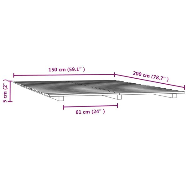 vidaXL Πλαίσιο Κρεβατιού 150 x 200 εκ. από Μασίφ Ξύλο Πεύκου