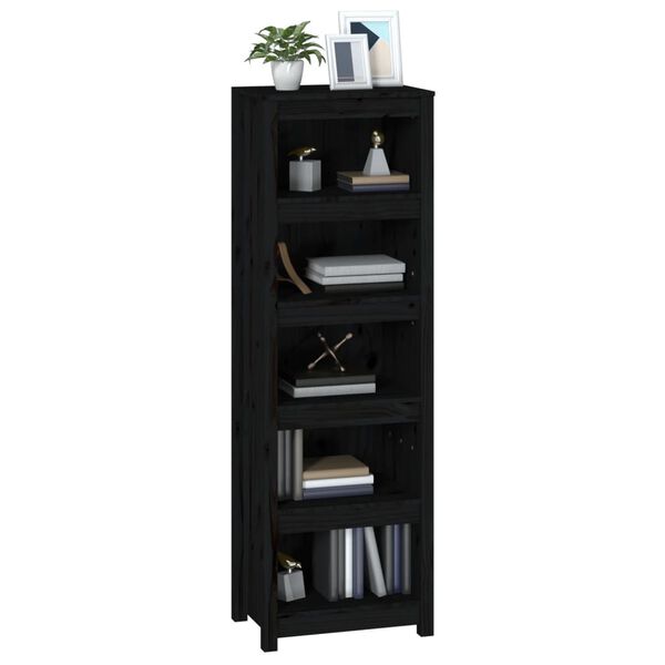 vidaXL Βιβλιοθήκη Μαύρη 50x35x154 εκ. από Μασίφ Ξύλο Πεύκου