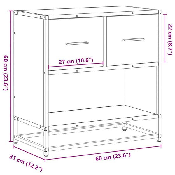 vidaXL Κομοδίνο Μαύρο 60x31x60 cm Κατασκευασμένο ξύλο και μέταλλο