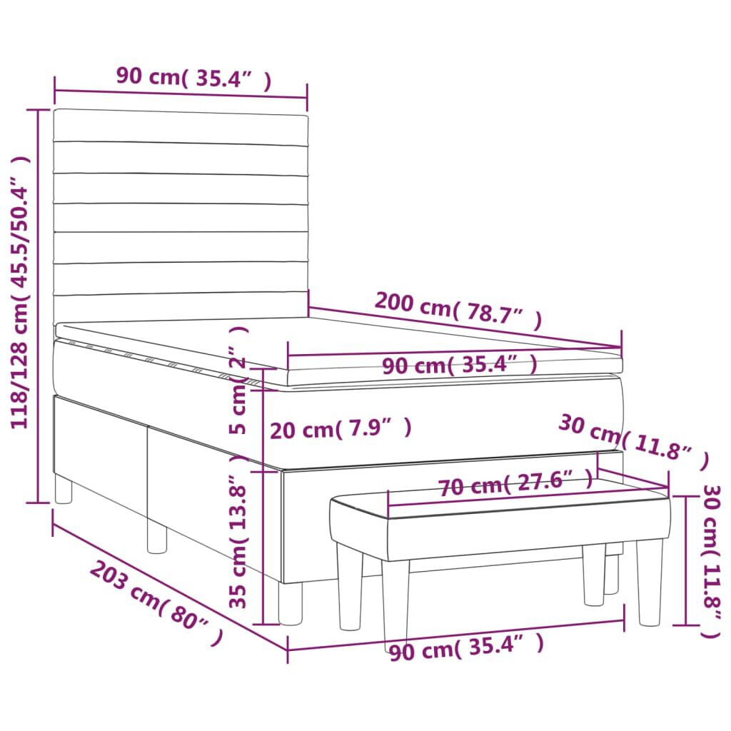 vidaXL Κρεβάτι Boxspring με Στρώμα Μαύρο 90x200 εκ. Υφασμάτινο