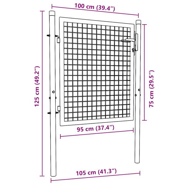 vidaXL Πόρτα Κήπου με Πλέγμα Γκρι 100x75 εκ. από Γαλβανισμένο Ατσάλι
