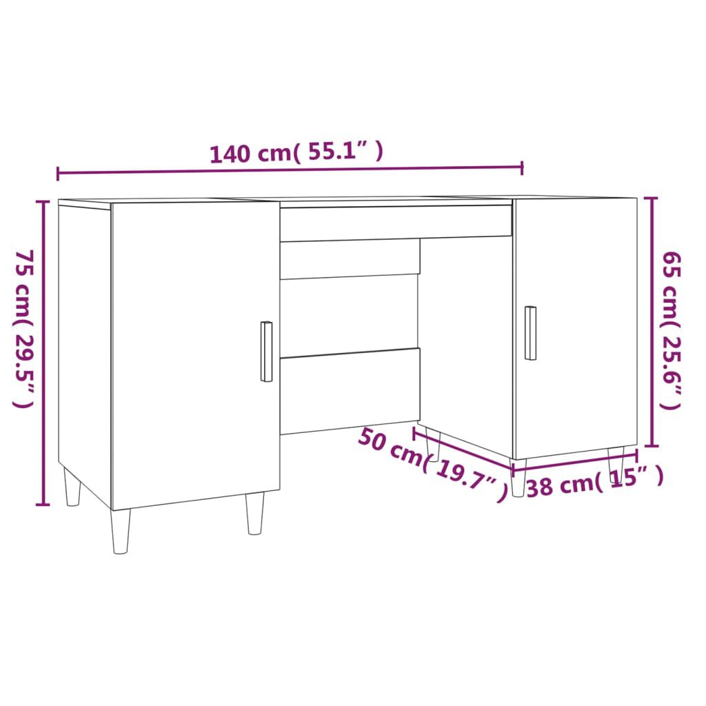 vidaXL Γραφείο Μαύρο 140 x 50 x 75 εκ. από Επεξεργασμένο Ξύλο