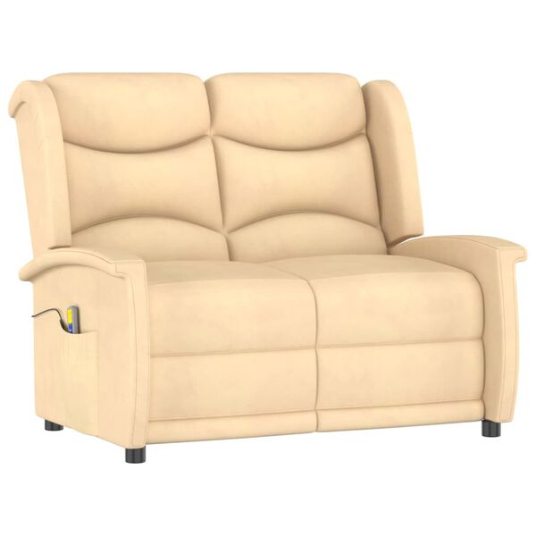 vidaXL Πολυθρόνα Μασάζ Διθέσια Ανακλινόμενη Κρεμ από Ύφασμα Μικροϊνών