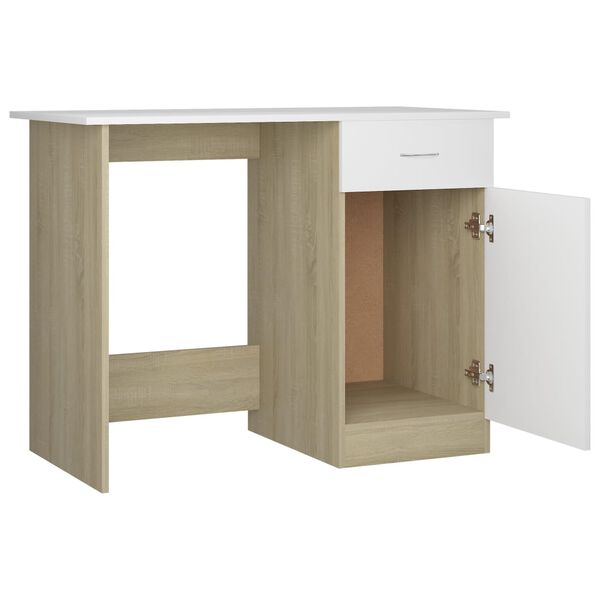 vidaXL Γραφείο Λευκό / Sonoma Δρυς 100 x 50 x 76 εκ. από Μοριοσανίδα