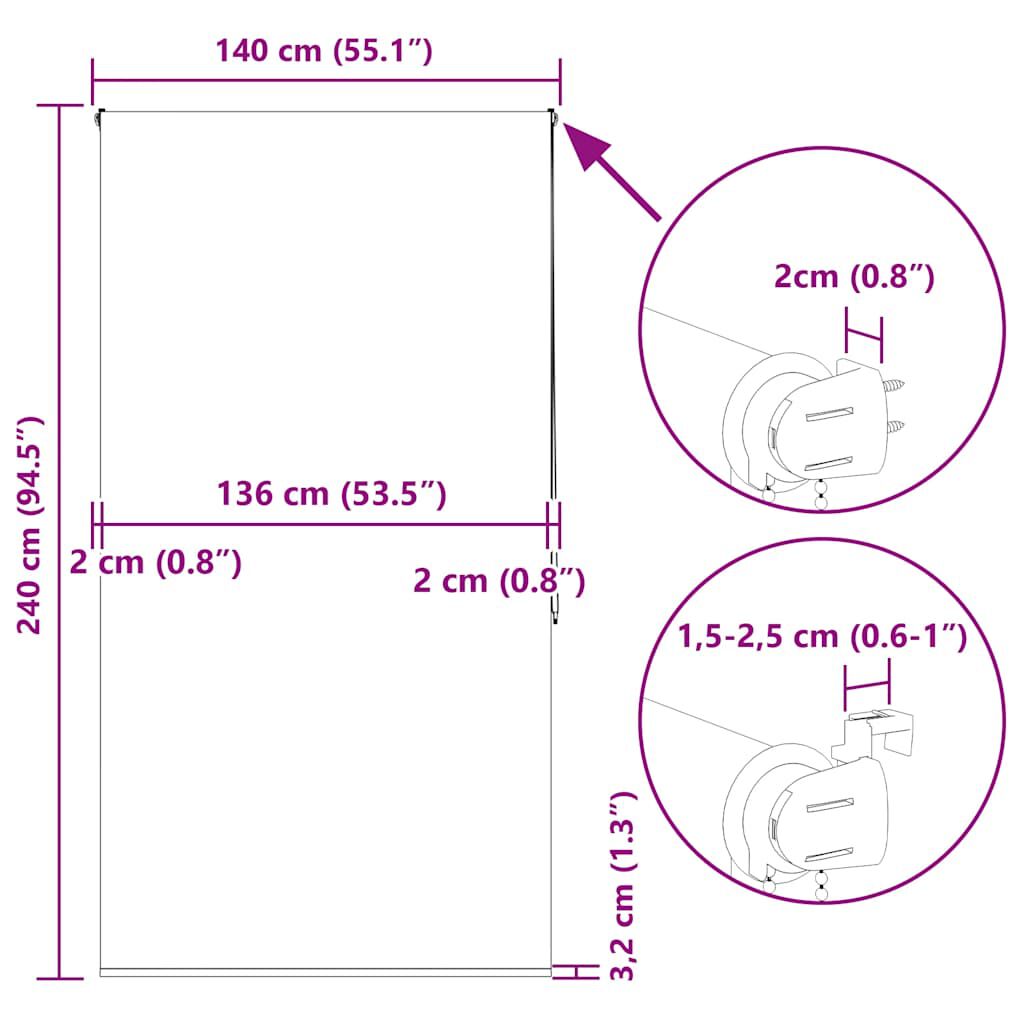 vidaXL Κουρτίνα Μπάνιου Ρολό 140x240 εκ. Πλάτος υφάσματος 136 εκ.