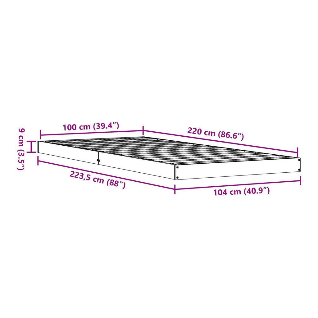 vidaXL Κρεβάτι Δαπέδου Λευκό 100x220 εκ. Μασίφ Ξύλο Πευκό