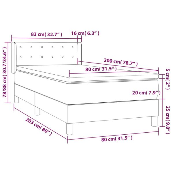 vidaXL Κρεβάτι Boxspring με Στρώμα Καπουτσίνο 80x200 εκ. Συνθ. Δέρμα