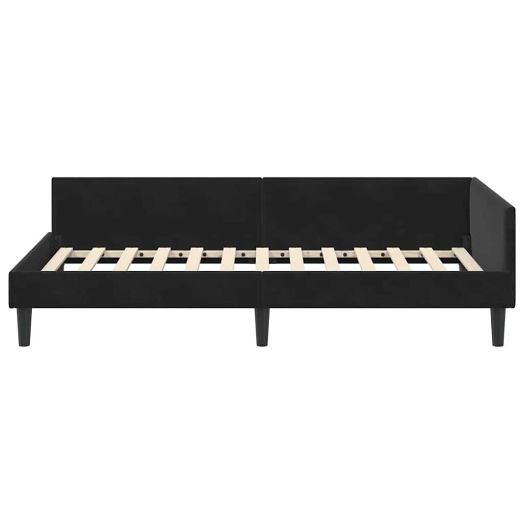vidaXL Πλαϊνό Κρεβάτι Μαύρο 90 x 200 cm Βελούδο και Στιβαρή ξυλεία