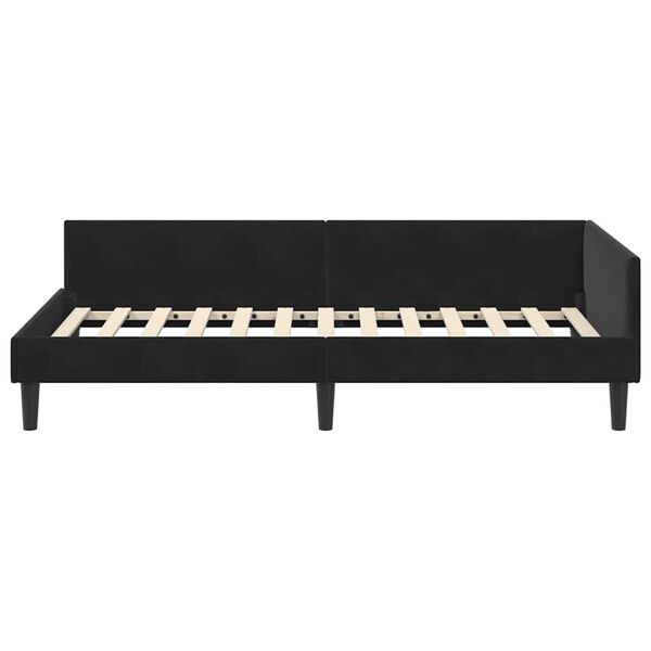 vidaXL Πλαϊνό Κρεβάτι Μαύρο 90 x 200 cm Βελούδο και Στιβαρή ξυλεία