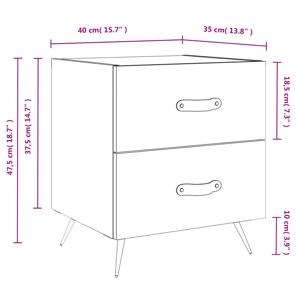 vidaXL Κομοδίνα 2 τεμ. Καφέ Δρυς 40 x 35 x 47,5 εκ. από Επεξεργ. Ξύλο