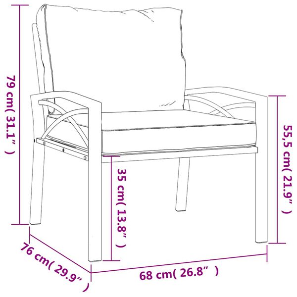 vidaXL Καρέκλες Κήπου 2 τεμ. 68 x 76 x 79 εκ. Ατσάλι με Γκρι Μαξιλάρια