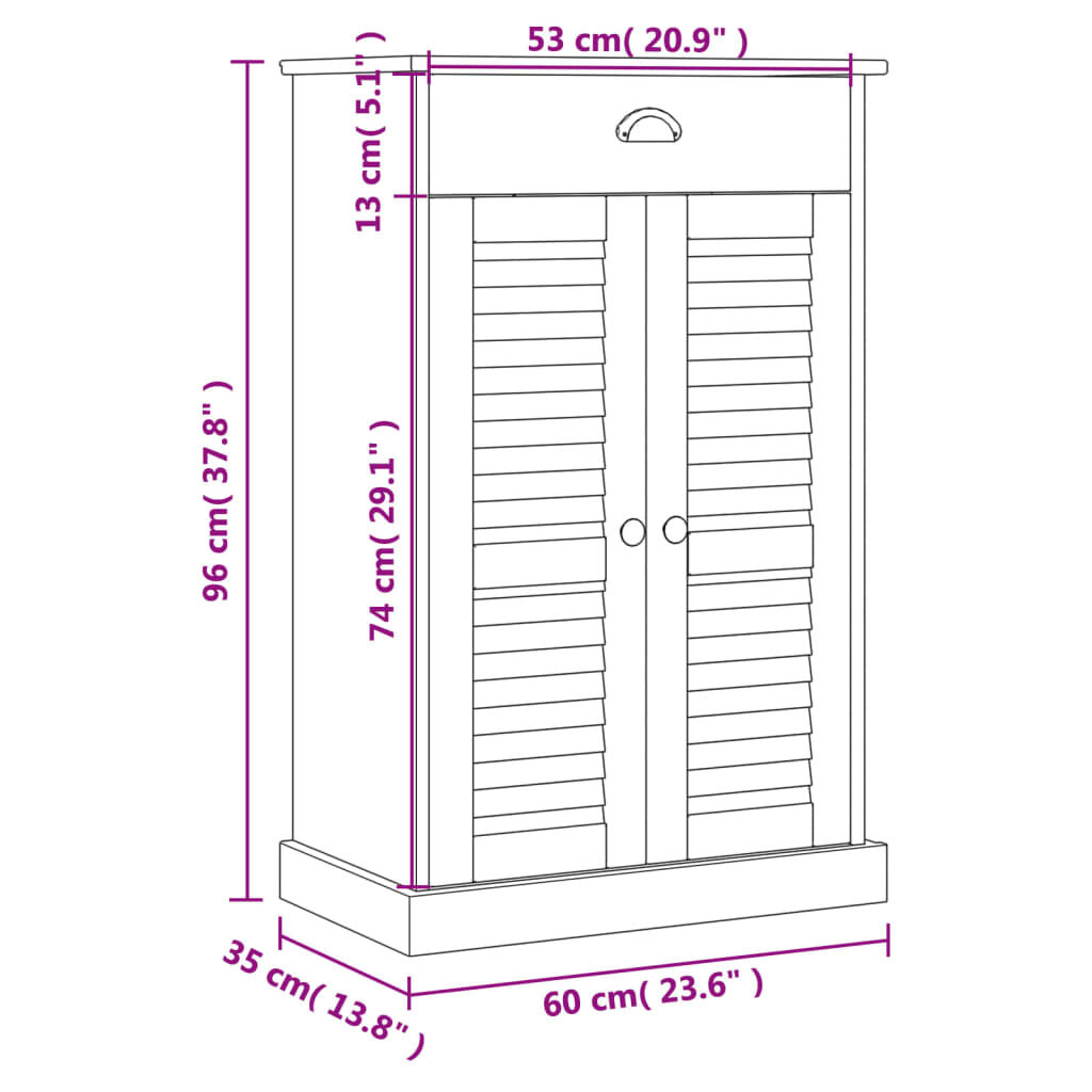 vidaXL Παπουτσοθήκη Λευκή VIGO 60 x 35 x 96 εκ. από Μασίφ Ξύλο Πεύκου
