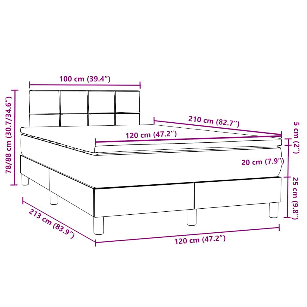 vidaXL Κρεβάτι Boxspring με Στρώμα Σκούρο Γκρι 120x210 εκ. Βελούδινο