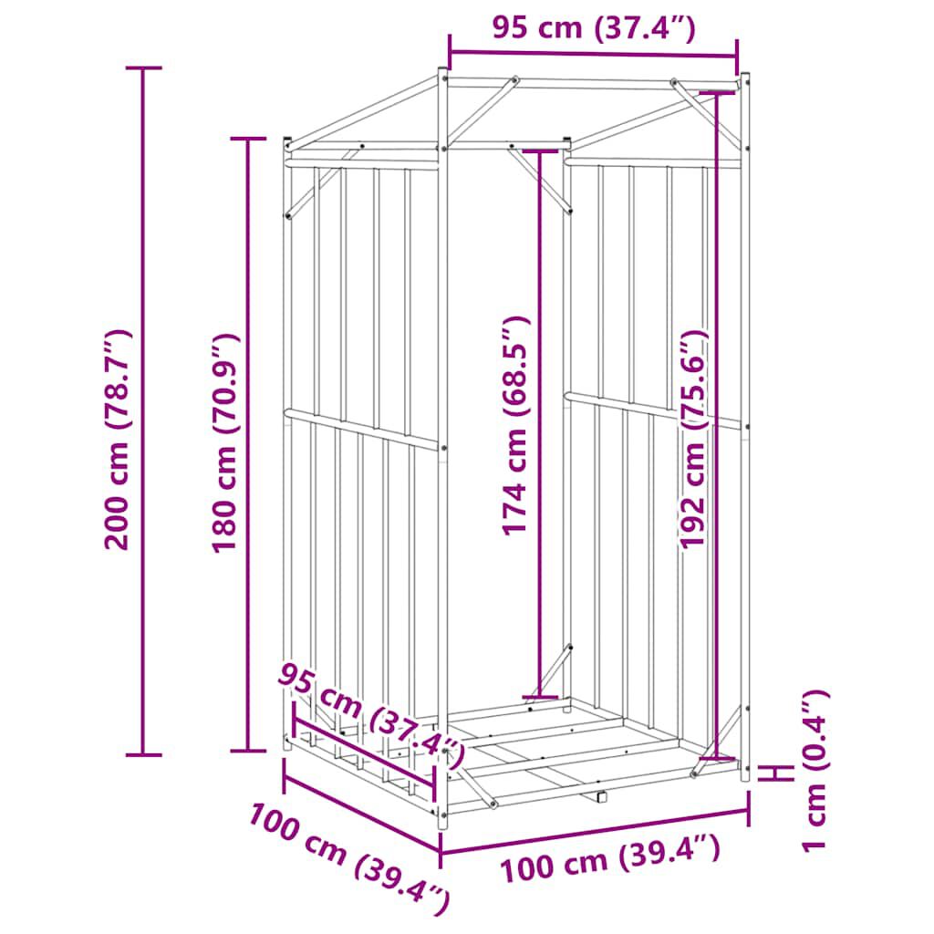 vidaxL Ράφι για καυσόξυλα με κάλυμμα βροχής 100x100x200 εκ.