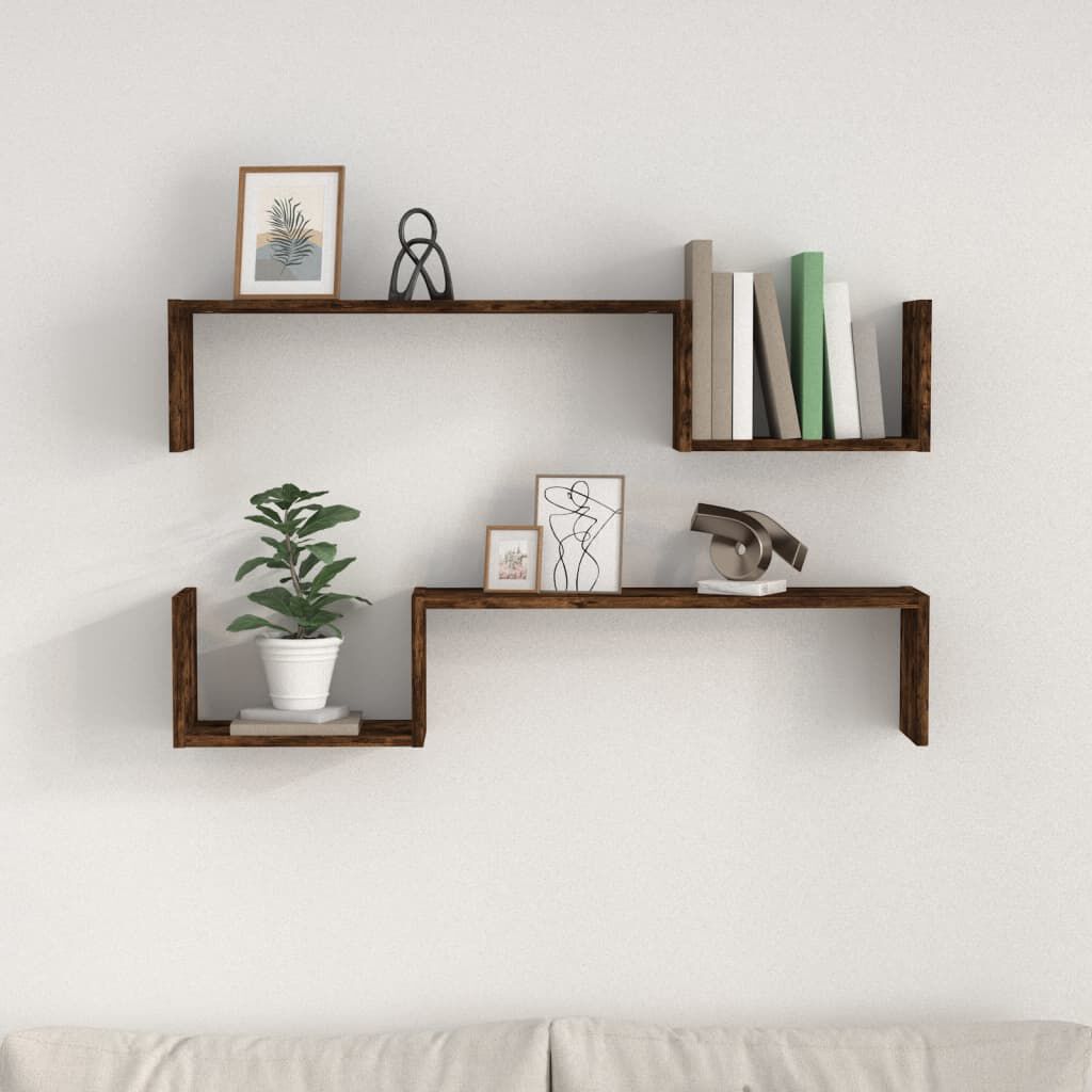 vidaXL Ράφια Τοίχου 2 τεμ. Καπνιστή Δρυς 100x15x20 εκ. Επεξεργ. Ξύλο