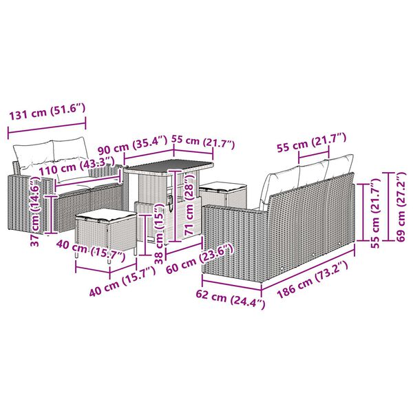 vidaXL Σετ Καναπέ Κήπου 8 pcs Μαύρο συνθετικό ρατάν
