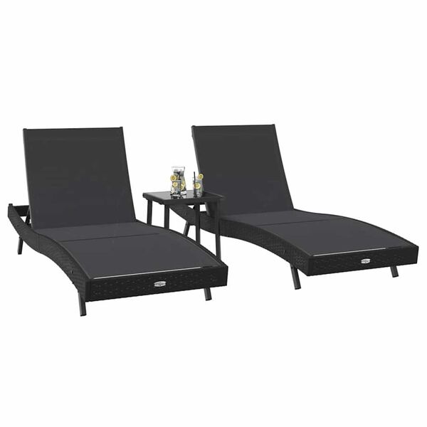 vidaXL Ήλιος Λάουτζερ 3 pcs Μαύρο 40 x 40 x 40.5 εκ συνθετικό ρατάν