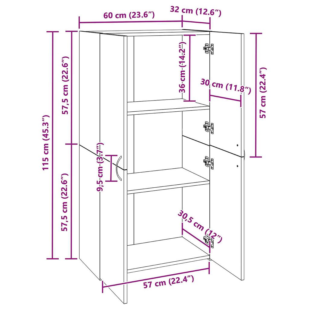 vidaXL Γραφείο Ντουλάπι Παλιό ξύλο 60 x 32 x 115 cm Επεξεργασμένο ξύλο