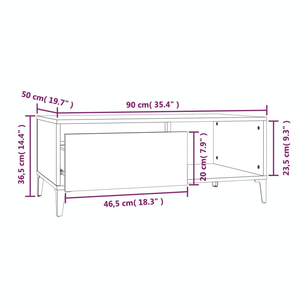 vidaXL Τραπεζάκι Σαλονιού Γκρι Σκυροδ. 90x50x36,5 εκ. Επεξεργ. Ξύλο