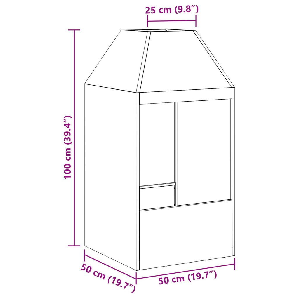 vidaXL Μαύρη Εστία Φωτιάς 50x50x100 εκ. από Ατσάλι