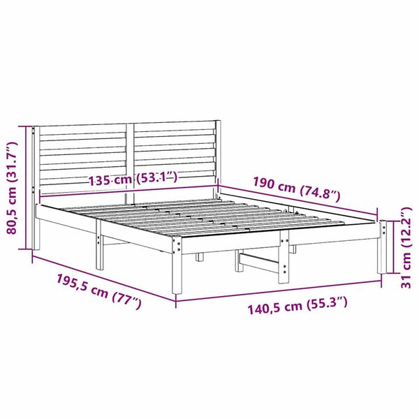 vidaXL Σκελετός Κρεβατιού Καφέ κεριού 135 x 190 cm Μασίφ ξύλο πεύκου