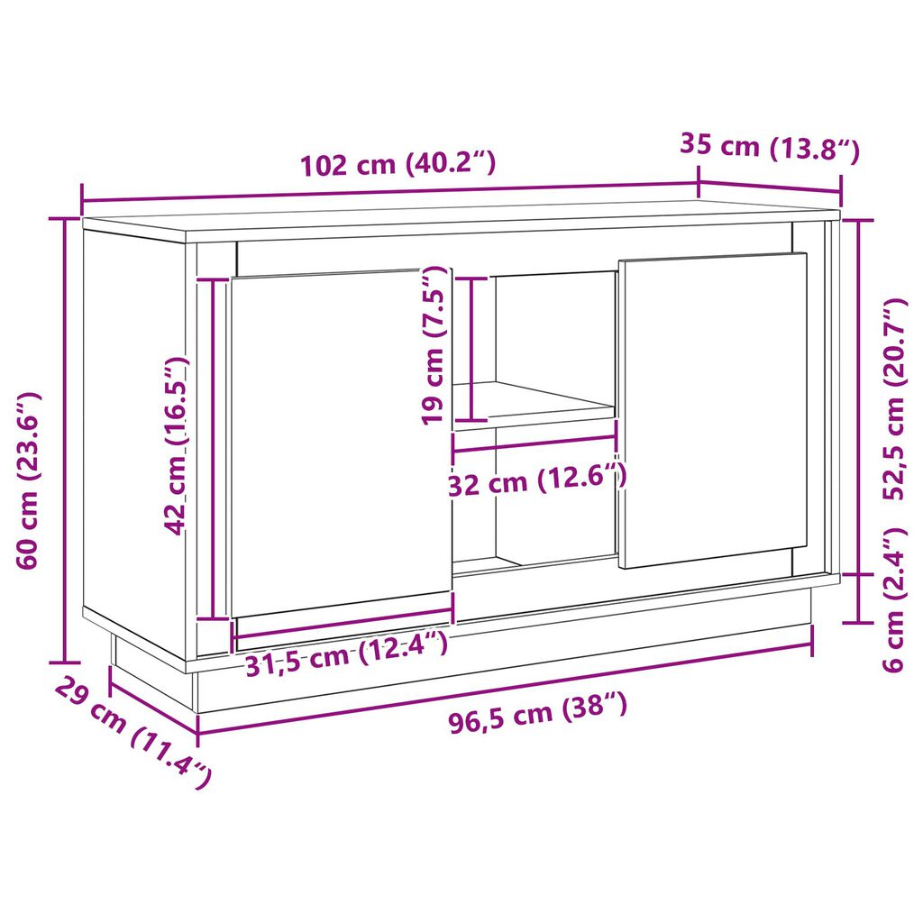 vidaXL Σερβιτόρος Μαύρο Δρύινο 102x35x60 εκ Επεξεργασμένο Ξύλο