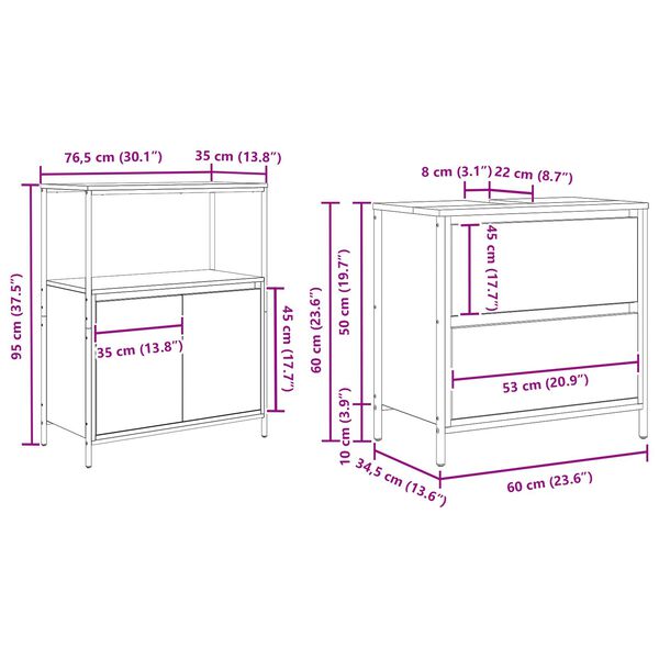 vidaXL Σετ Επίπλων Μπάνιου με ράφι 5 pcs Γκρι 76.5 x 35 x 95 εκ