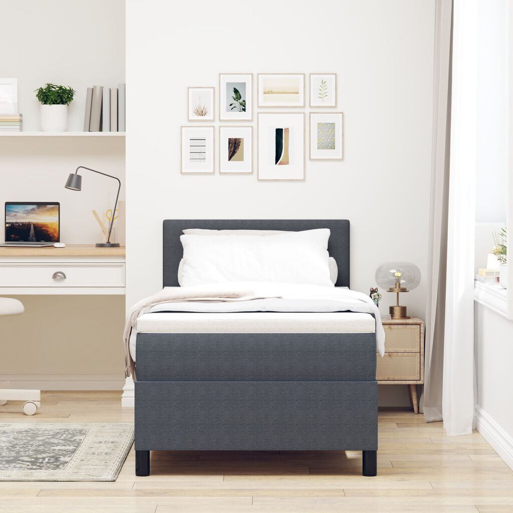 vidaXL Κρεβάτι Box Spring με Στρώμα & LED Σκούρο Γκρι 90x200 εκ Ύφασμα Κορντούρα