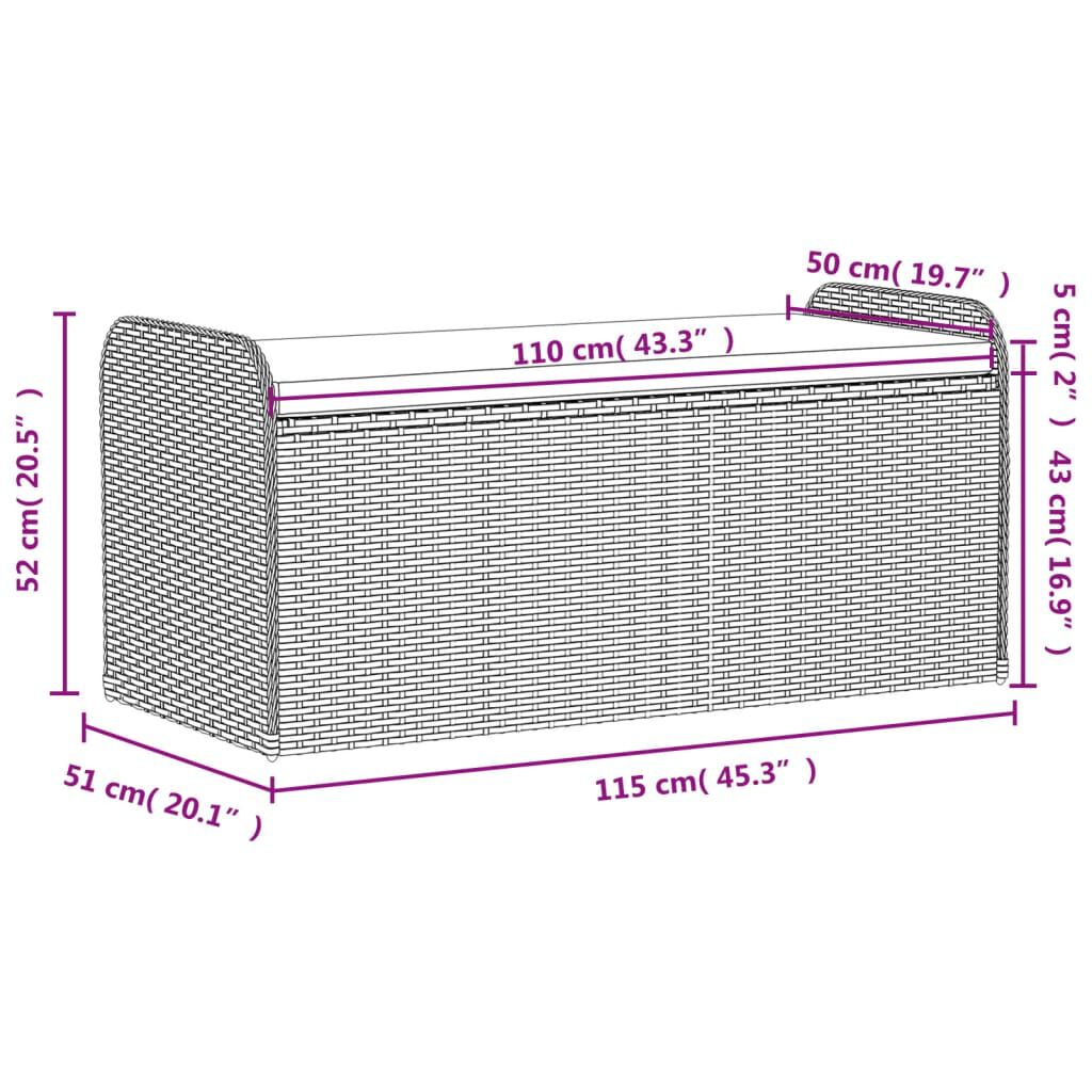 vidaXL Παγκάκι Αποθήκευσης Καφέ 115x51x52εκ. Συνθετικό Ρατάν Μαξιλάρι