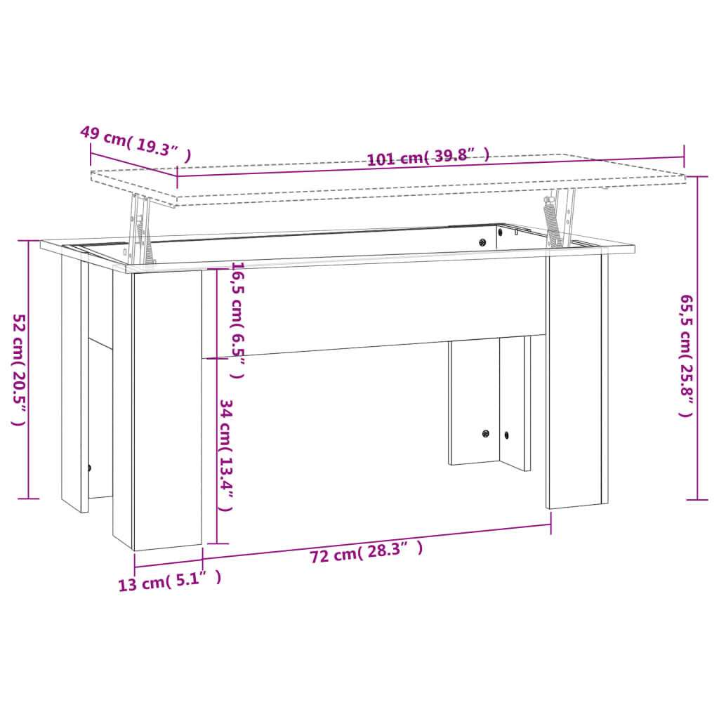 vidaXL Τραπεζάκι Σαλονιού Καπνιστή Δρυς 101x49x52 εκ. Επεξεργ. Ξύλο
