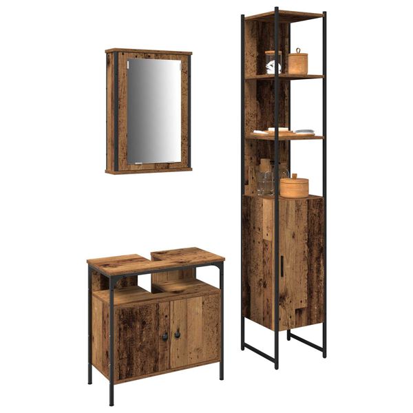 vidaXL Σετ Επίπλων Μπάνιου 3 pcs Παλαιό ξύλο 33 x 33 x 185.5 εκ